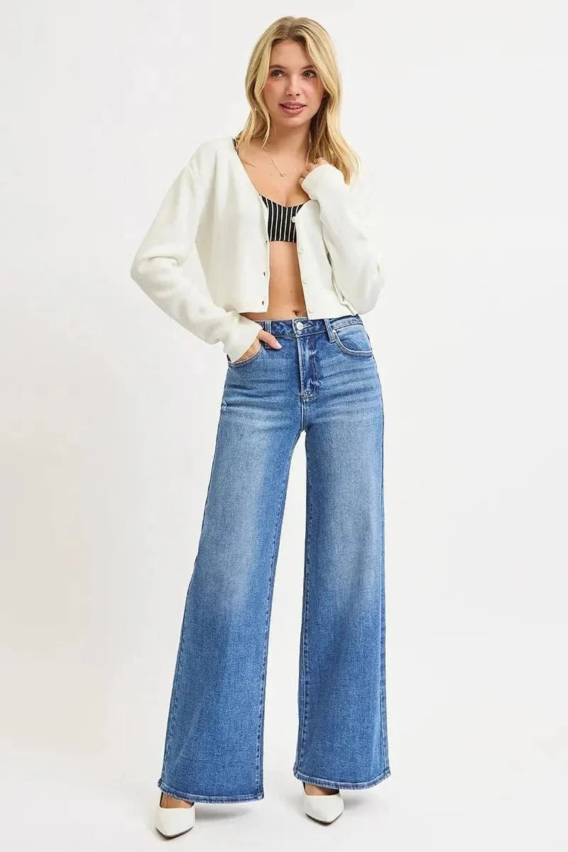 RISEN Full Size High Rise Wide Leg Jeans Plus Size - VILLA FASHION